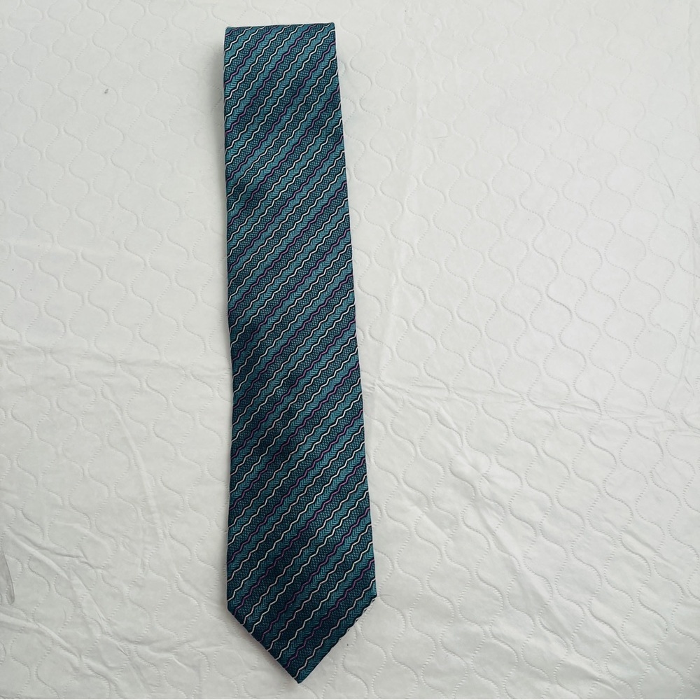 Missoni multicolor teal purple pink pattern silk tie